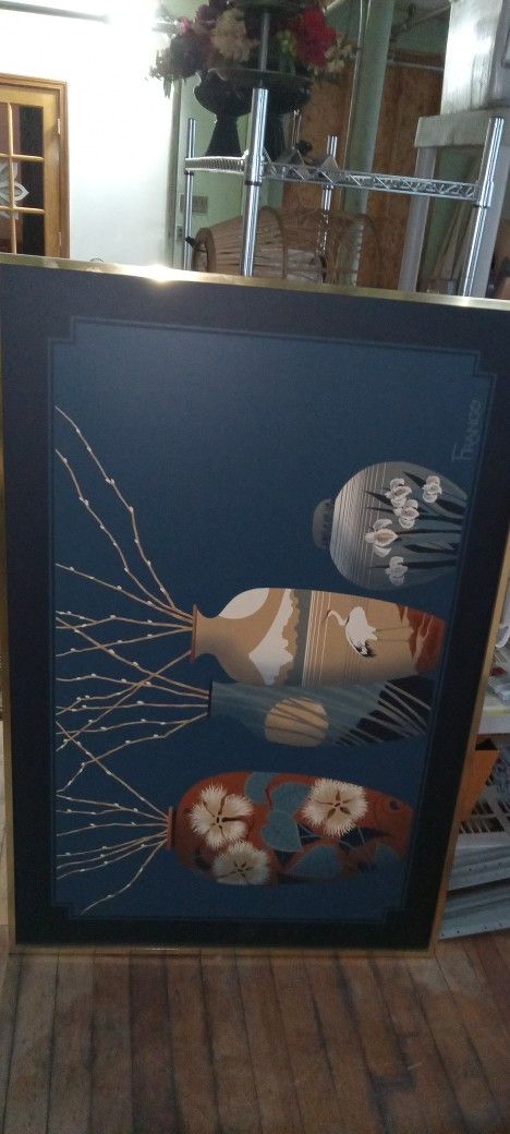 Original Giant Franco Painting Framed And Matted With Hanging Wire On Back