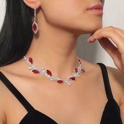 New Fancy Color Crystal Inlaid Rhinestone Bridal Wedding Jewelry Set Silver High-end Necklace Earrings 2 Two-piece Jewelry Message me if you are inter