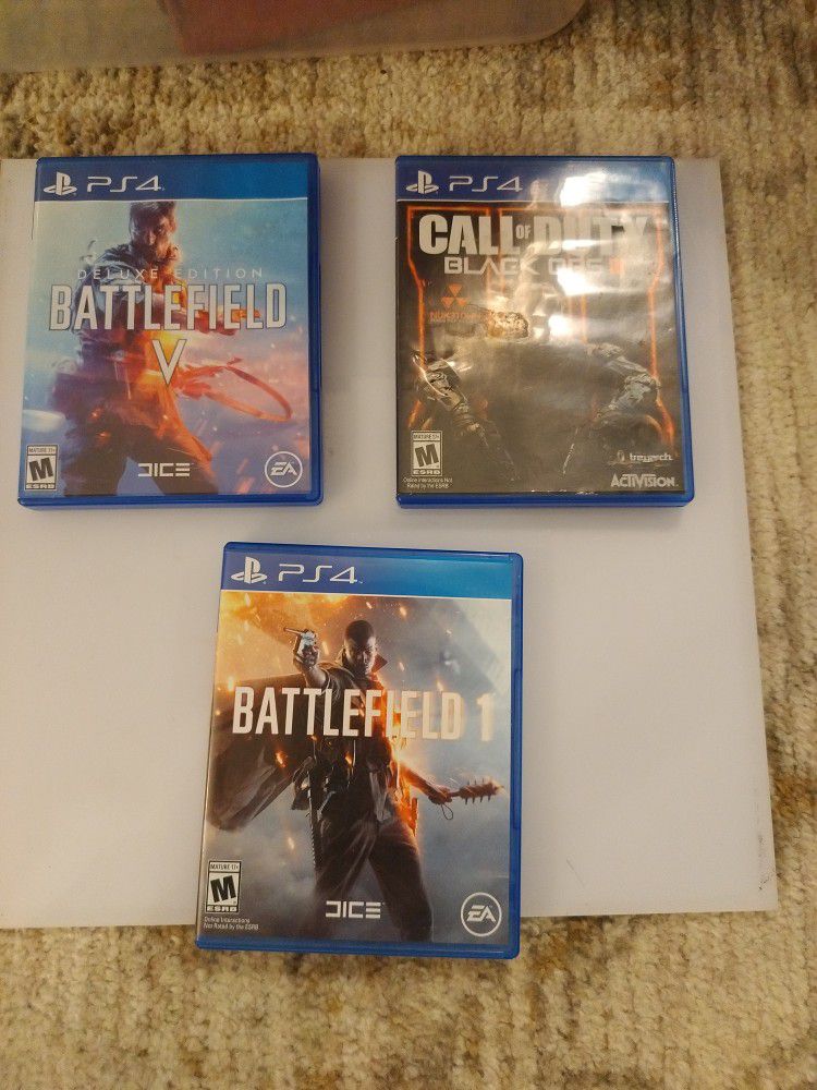 PlayStation 4--   3 Games.      1] Deluxe Edition Battlefield V.   2] Call Of Duty Black Ops And   3] Battlefield 1