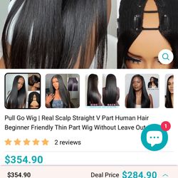Pull Go Wig | Real Scalp Straight V Part Human Hair Beginner Friendly Thin Part Wig Without Leave Out