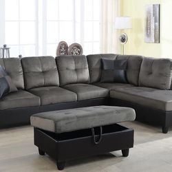 New Sectional + Storage Ottoman  — Left or Right Chaise — Delivery Available 