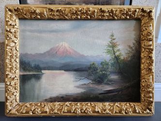 Antique framed landscape with volcano