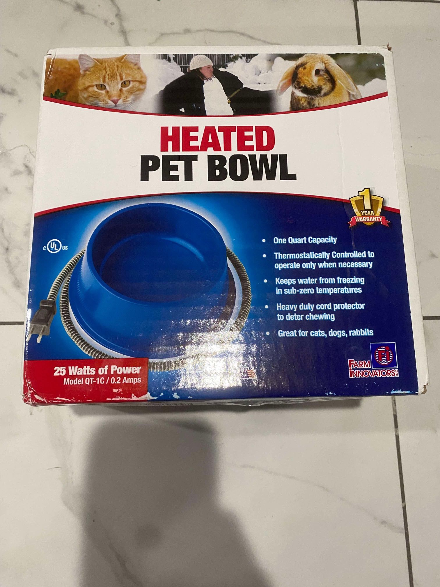 Farm Innovators Heated Pet Bowl w/Anti Chew Cord for All Breed Sizes 1 Quart
