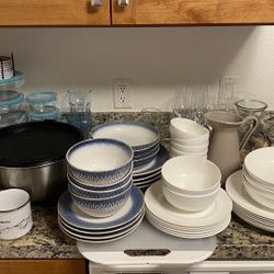 Large Lot Of Kitchen Bone China Dinnerware, Glasses, Utensils, Bowls, Kettle Tea Maker With Sensor And Many More 