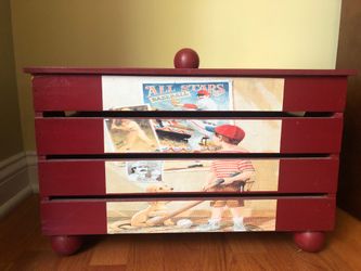 Wood baseball themed keepsake, chest toy box