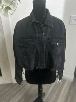 Black Cropped Distressed Denim Jacket