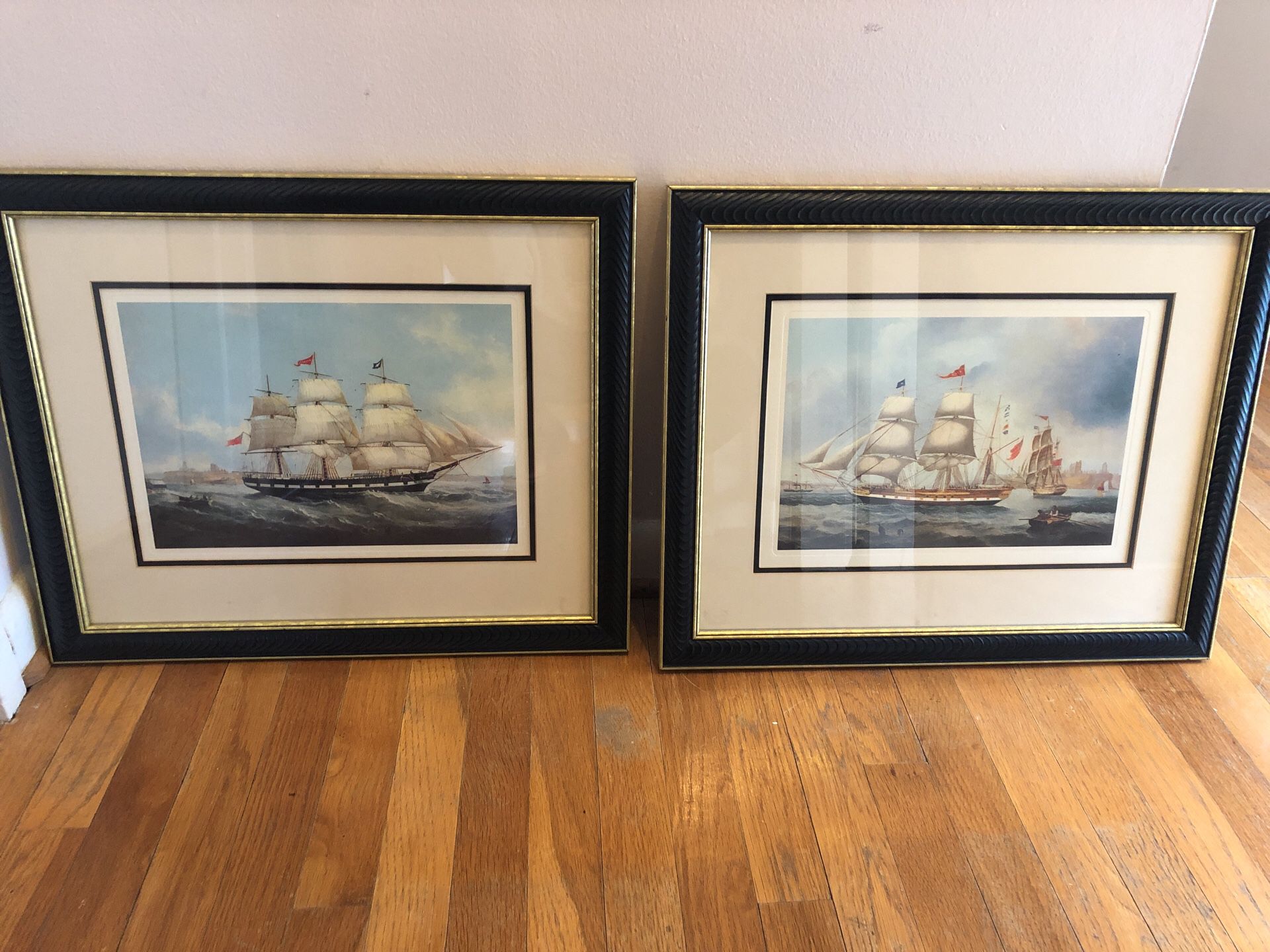 Set of 2 vintage framed sail boat pictures
