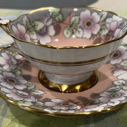 Pink And White Bone China Tea Cup+Saucer (antique)