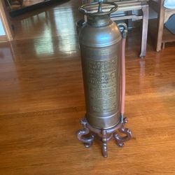 Antique Brass Buffalo Fire Extinguisher with Stand – Vintage Industrial Decor (Rare Soda-Acid Model)