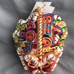 Christopher Radko Ginger Boys Basket Hand Blown Glass Ornament 