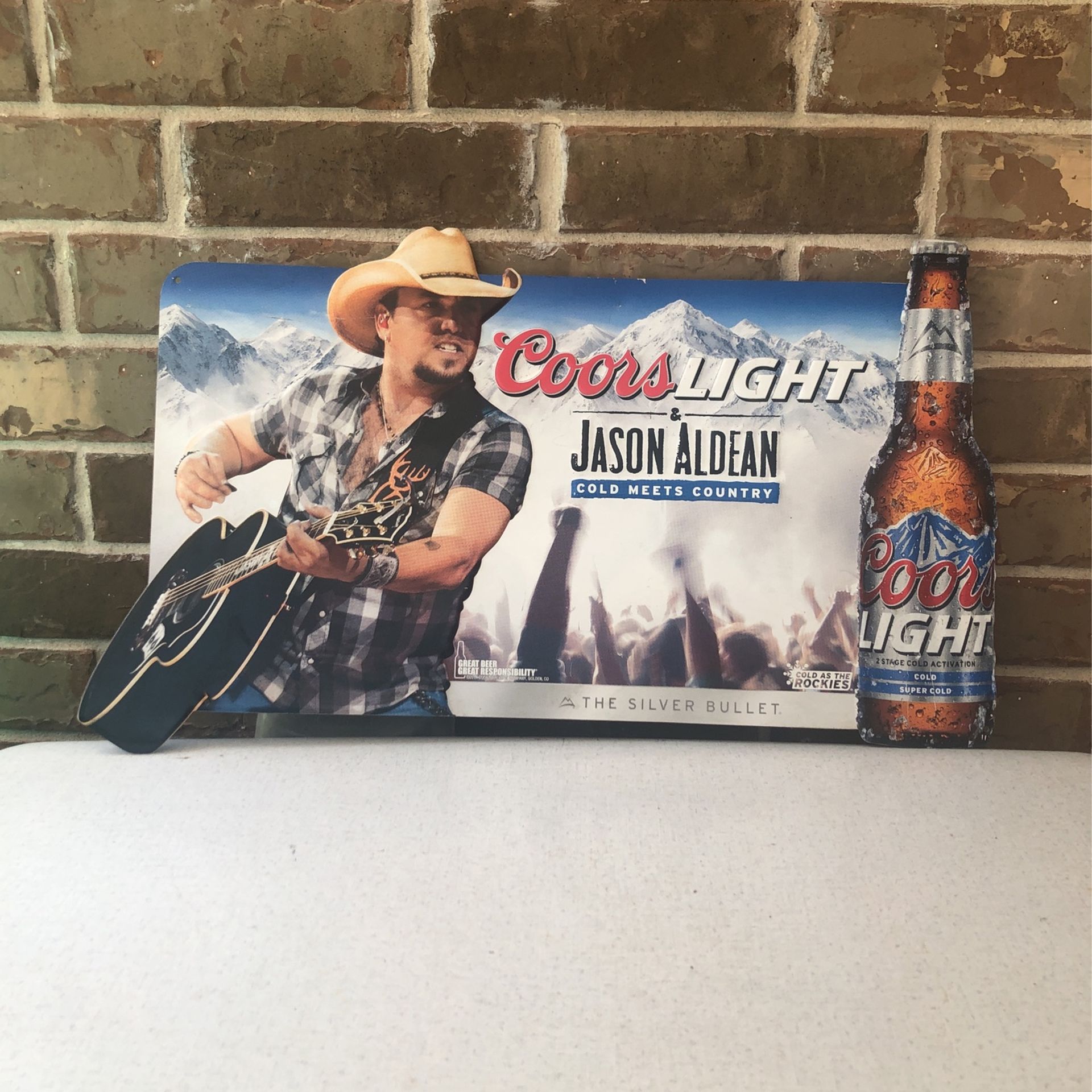 Vintage Coors Light Beer Metal Sign with Jason Alden - Cold As The Rocks