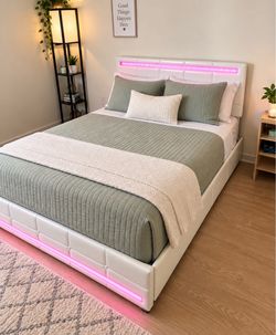 Full Size White LED Bed Frame w/ Storage Drawers – Modern