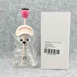 Starbucks Bearista Bear Strawberry Glass Cold Cup 20oz Pink Drink With Box