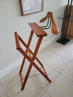 Vintage Wood Valet Stand Wardrobe Suit Rack Coat Butler Clothes Hanger