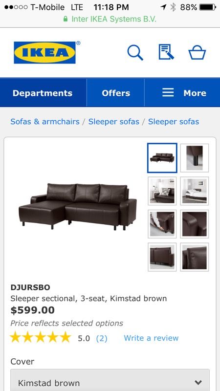 BRAND NEW SLEEPER SOFA WITH CHAISE! IKEA DJURSBO BROWN FAUX LEATHER! MODERN!