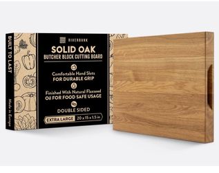Riverbank Solid Oak Butcher Block Cutting Board 20x15x1.5 NEW