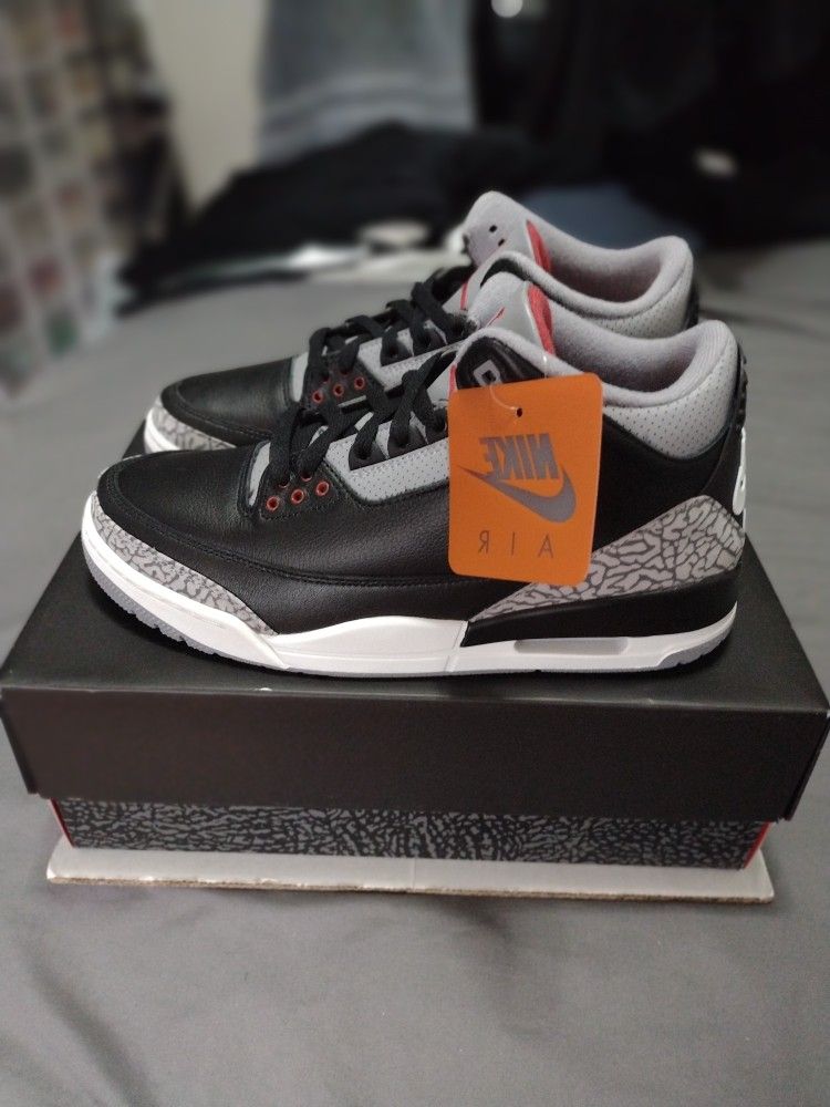 Jordan 3's Black Cement, For Men Size 10,Brand New With Box