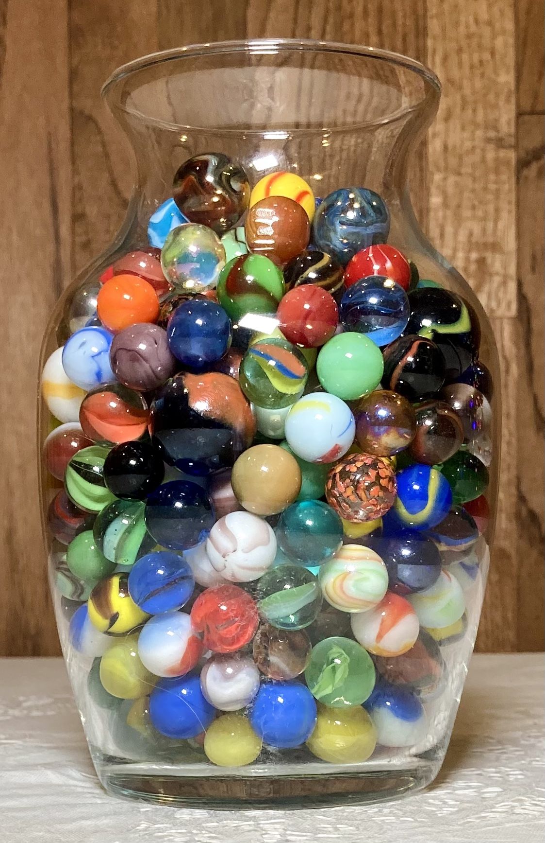 Vase Full Of 300 Marbles Beautiful, Colorful & Collectible For Play Or Display