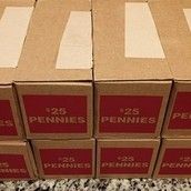 Sealed Bank Box Of 50 Rolls (2500 Coins) Of Unopened Unsearched Pennies