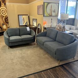 Grey Fabric 2Pc Sofa And Loveseat 