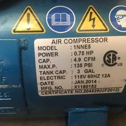 Air Compressor 3 Gal 0.75 HP - $65