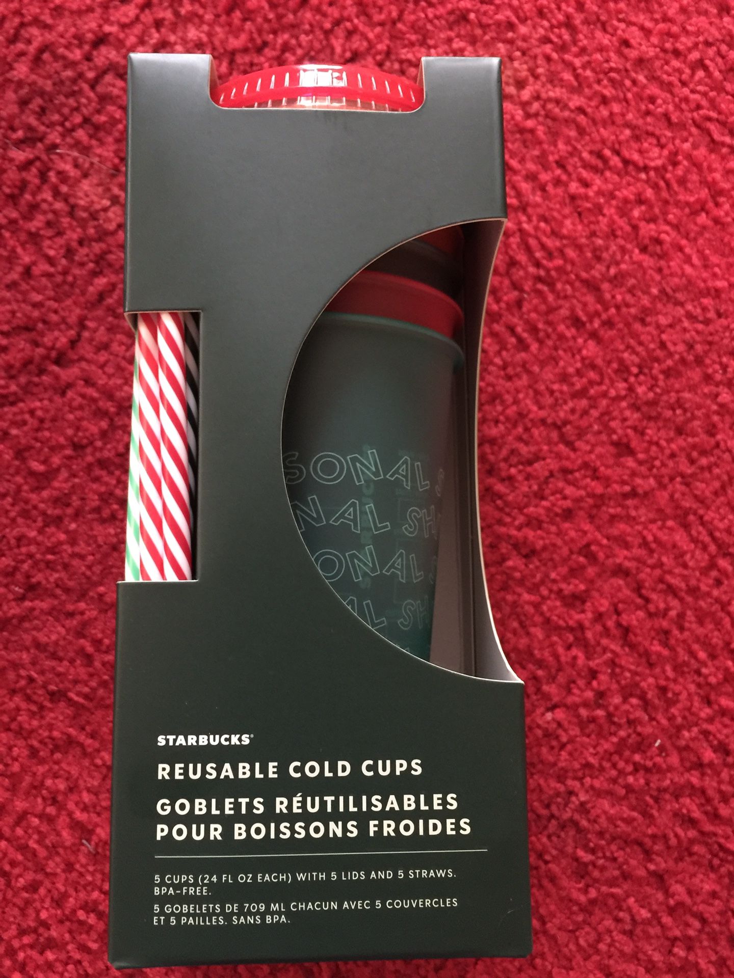 Starbucks Christmas 2019 Cold cups 5 pack with candy cane straws HARD TO  FIND $50