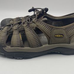 KEEN MEN SIZE 11.5 ANATOMICAL FOOTBED FOREST GRAY LEATHER HIKING STRAPS SANDALS 