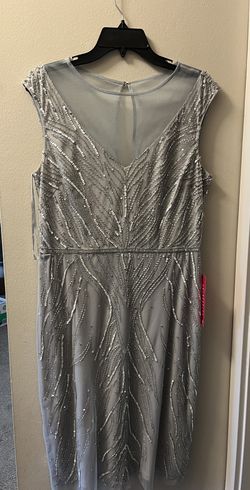 Adrianna Papell Dress Silver Sequin Tulle Size 12