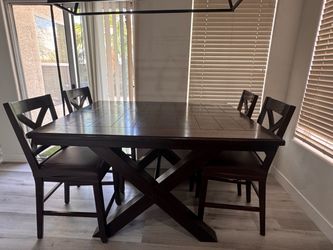 Dark Wood Dining Table with 4 Chairs- expandable