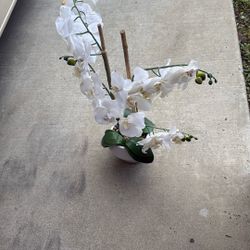  natural 27-Inch Artificial Two Stem Orchid Ceramic Pot Decor