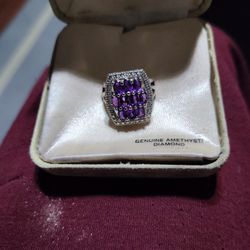 Genuine Amethyst Diamond Ring