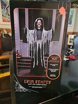 NEW! 5.5ft Grim Reaper Halloween Animatronic - LED Light-Up Eyes & Sound Activated