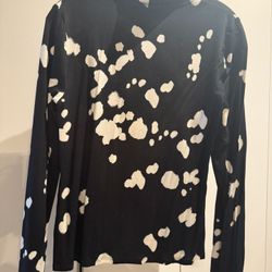 St. John Black and White Patterned Long Sleeve Top