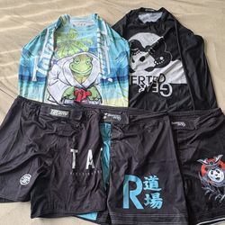 BJJ No-Gi Or MMA Training Set – Inverted Gear & Tatami Fightwear – XL Rash Guards (2) + Shorts (3)