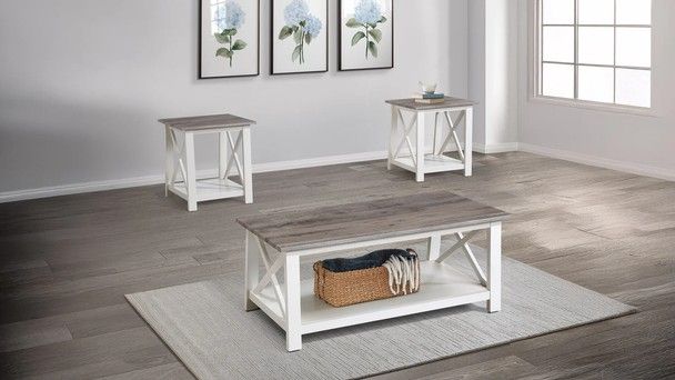 Viana White Finish Living Room Coffee End Table Set 3pc