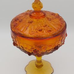 Vintage Fenton Amberina Glass Compote/ Candy Dish With Lid 