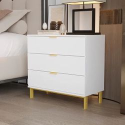 3-Drawer Chest - Wooden Storage Dresser with Metal Legs - White