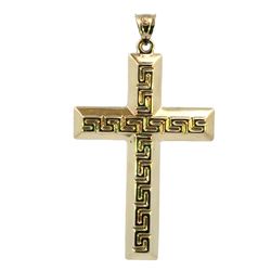 Men’s 18k Yellow Gold 2” Inch Greek Key Cross Pendant For Necklace GP3126269