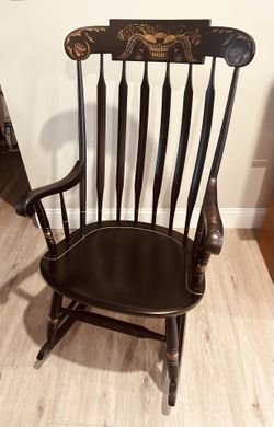 Genuine Mid 20th Century Hitchcock Black Stenciled Wooden Rocking Chair