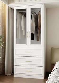 Wardrobe Closet with Glass Doors, Modern White $140