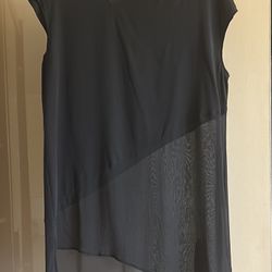 DKNY Women’s Asymmetrical Neck & Hem Silk Tunic Top – Size L; Gray