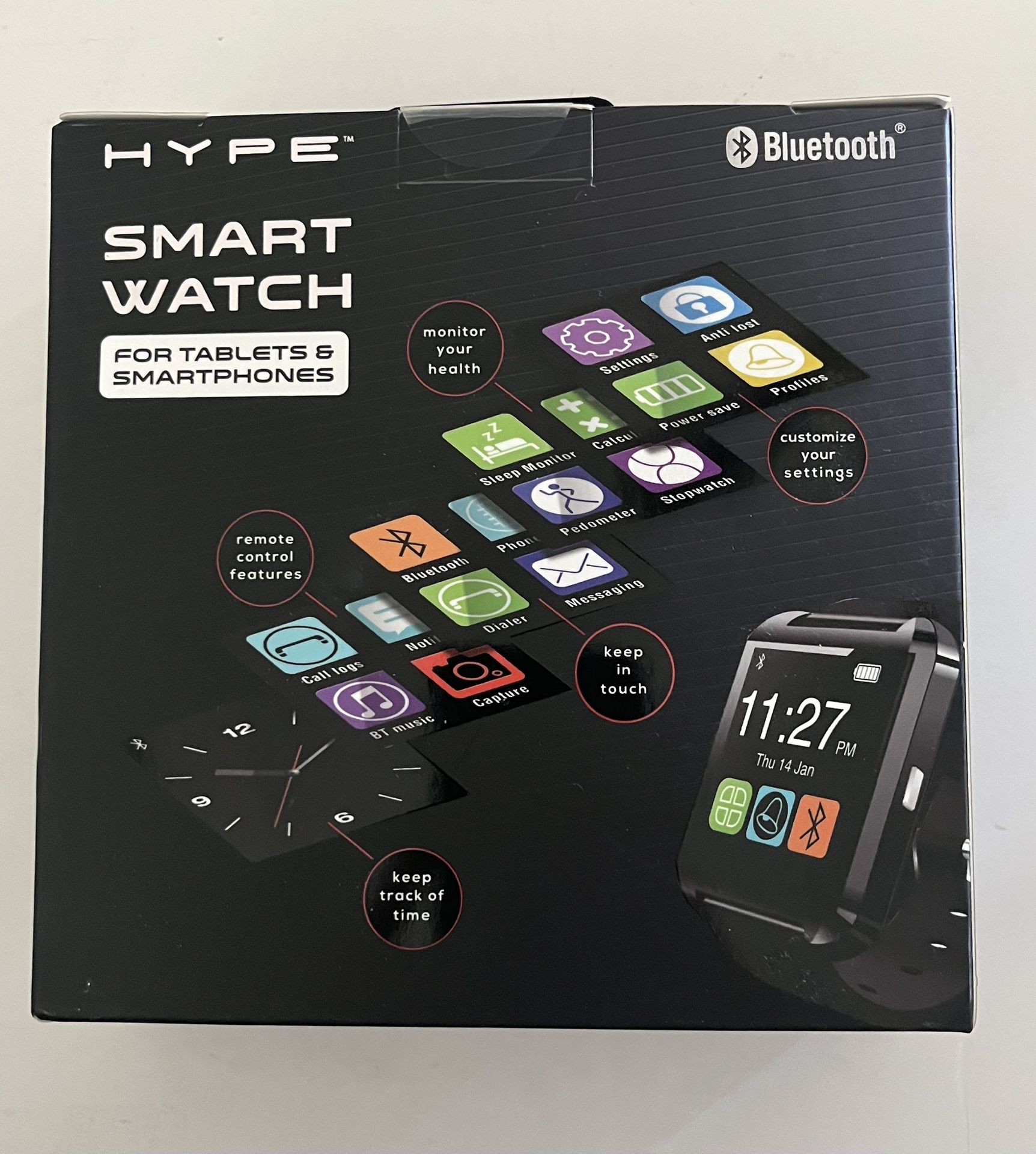 Brand New Factory Sealed Hype Smart Watch Black With Bluetooth