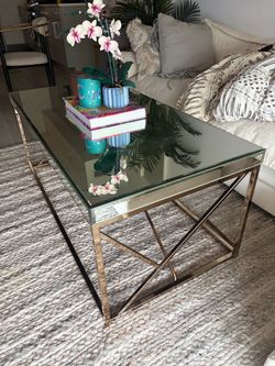 Glass Top Coffee Table with Gold Metal Base