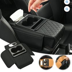 Universal Car Armrest Organizer Pad - 3-in-1 Center Console Storage Box with Tissue Holder, Elbow Cushion, and Storage Bag, Easy Installation No Tools