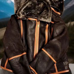 Victoria Genuine Leather & Fur By Luna Lined Heavy Full Zip Jacket Size 3XL