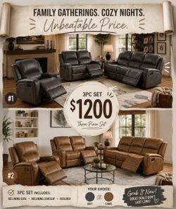 -CLEARANCE SALE- Reclining Sofa + Love Seat + Chair