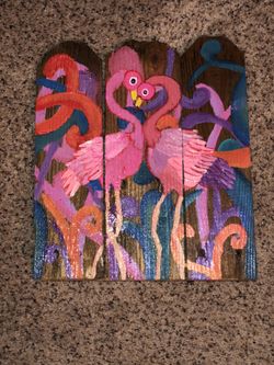 Colorful Flamingos on Wood