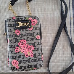 JUICY COUTURE CELLIE PINK BLOOM BLACK FORGET ME NOT CROSSBODY ID BAG
