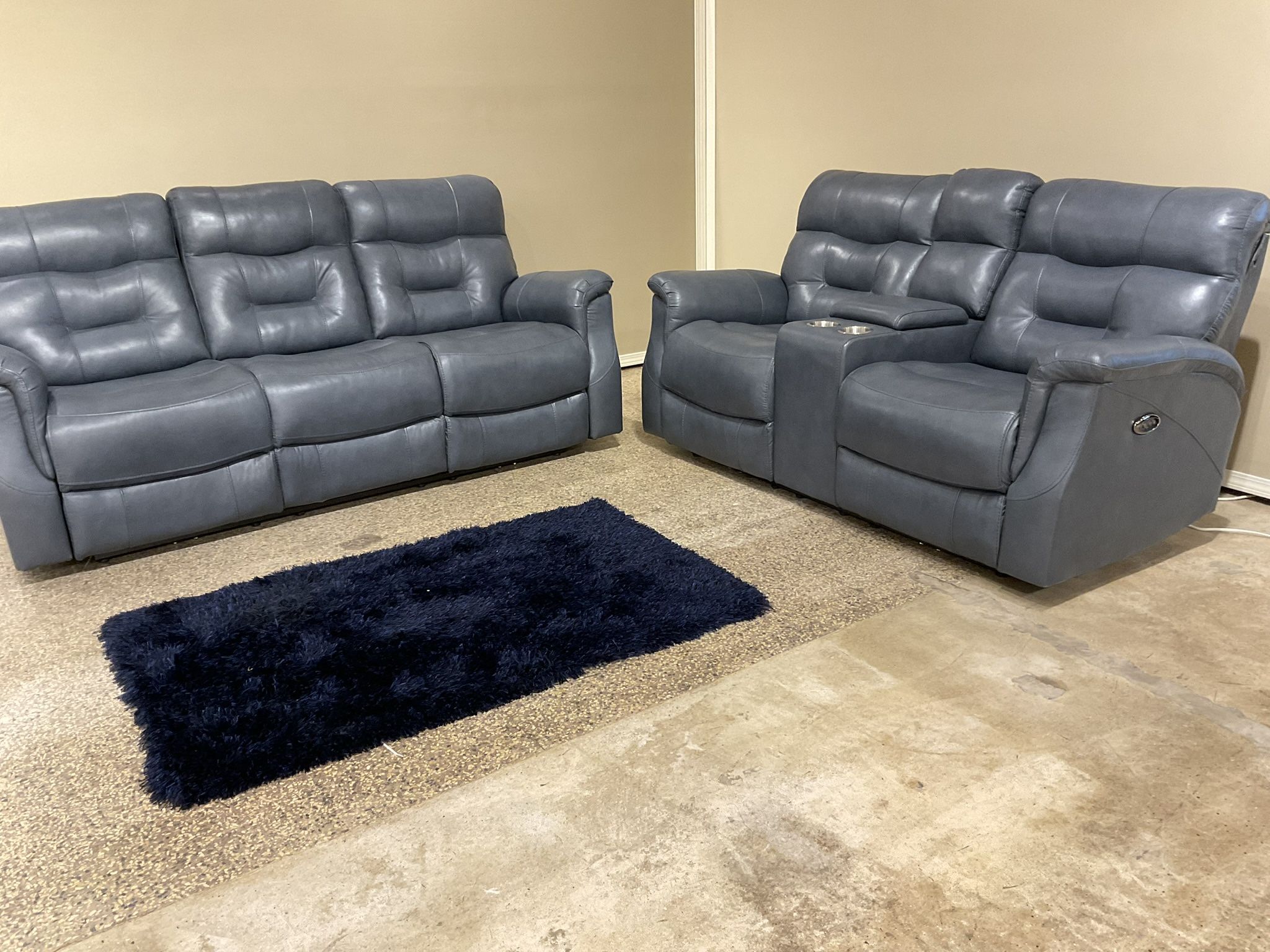 New Gray Leather Dual Power Recliner Sofa And Loveseat