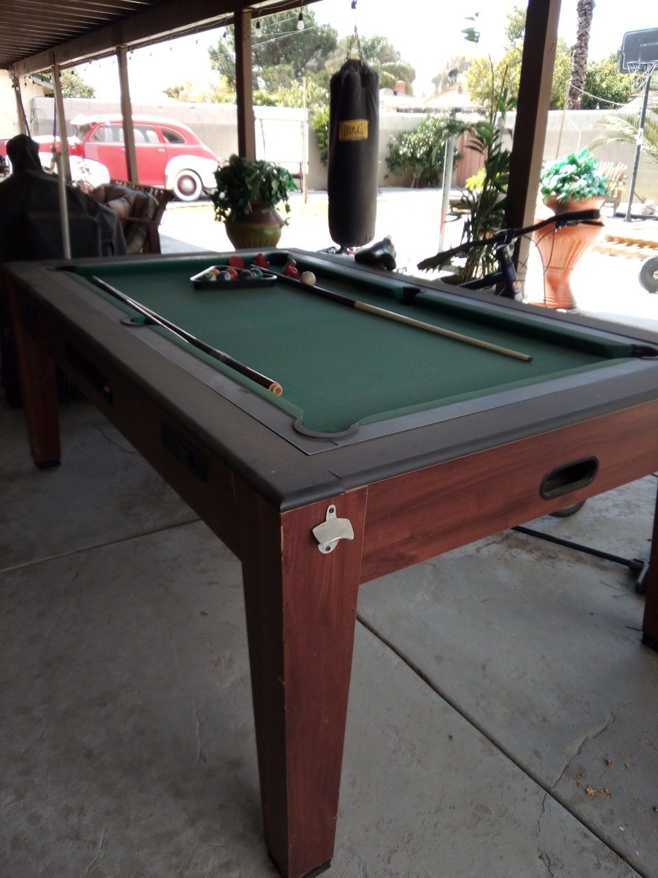 Pool table and air hockey table.
